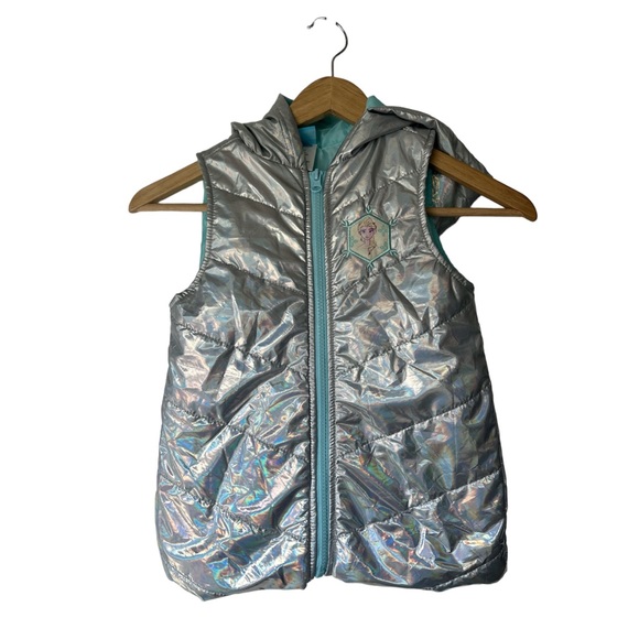 Disney Frozen Silver Metallic Puffer Winter Vest Size Small Size 6 Hoodie - Picture 1 of 5